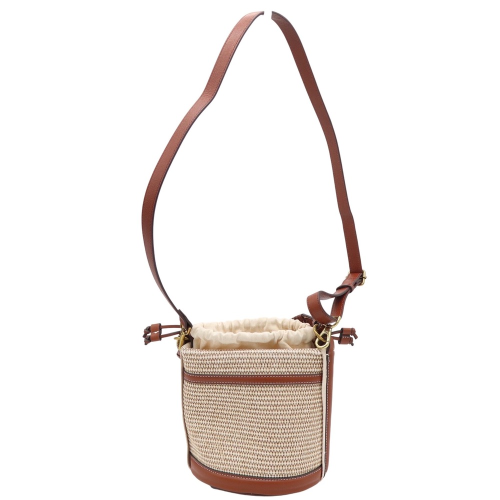 House of Harlow 1960 Woven Straw Leather Bucket Bag Brown Beige Crossbody